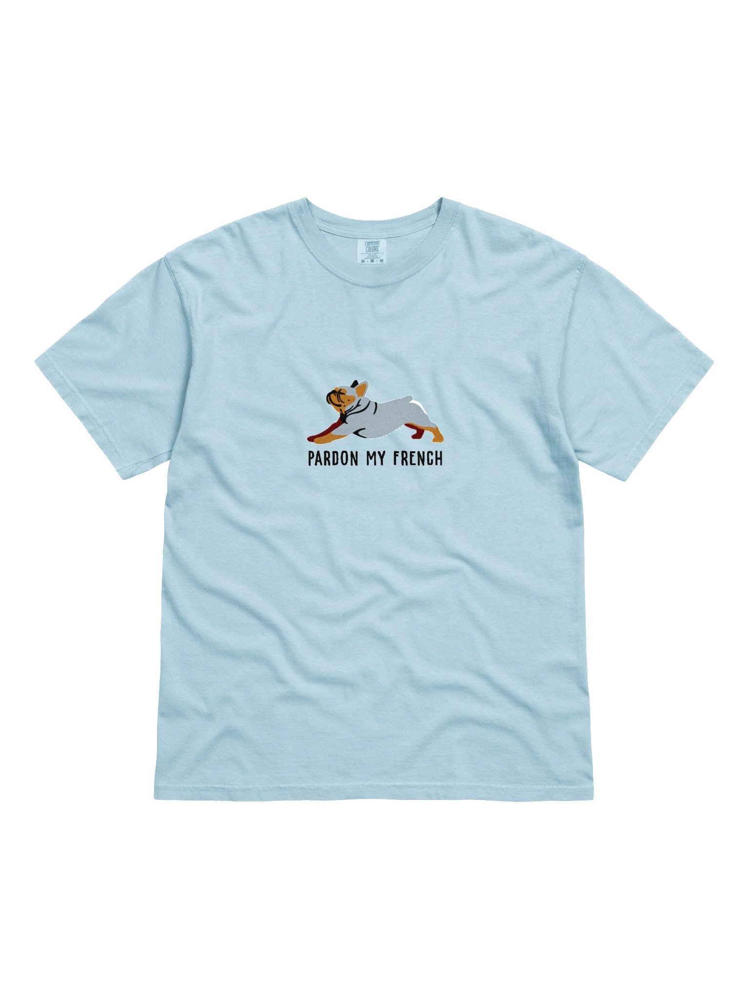 Pardon My French T-Shirt(Embroidered) of a French Bulldog(Blue & Tan) product image (4)