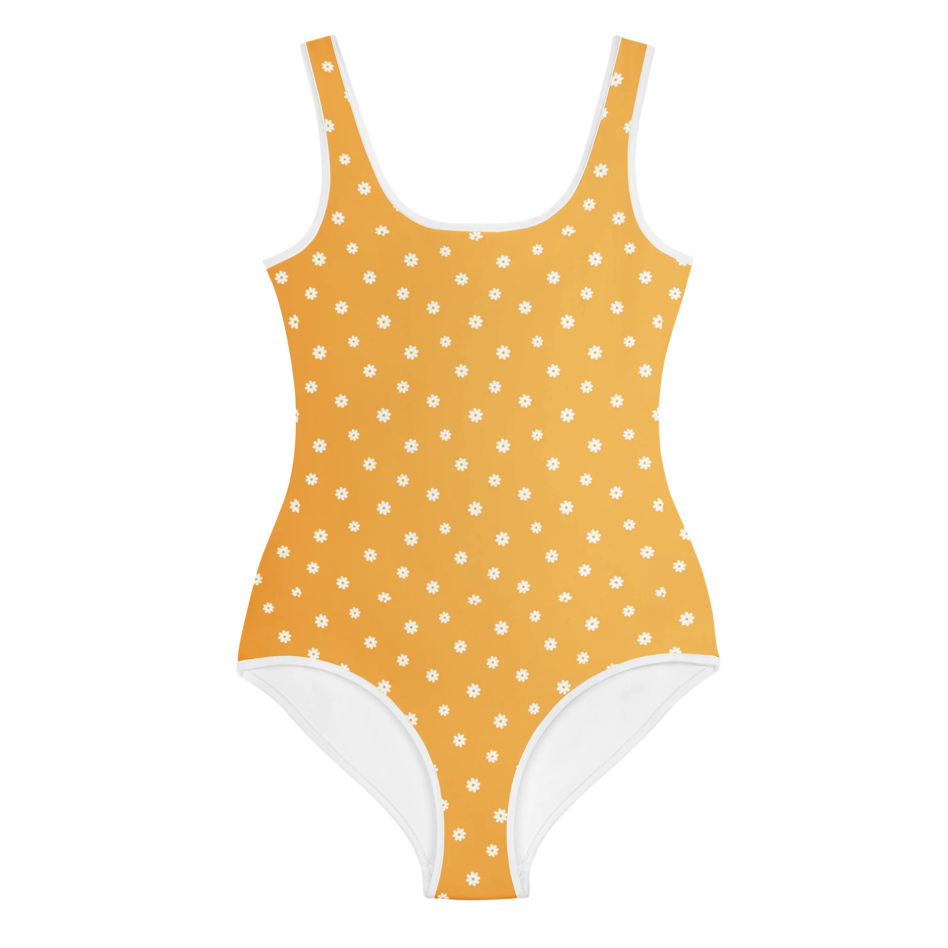 Mustard Daisy Print One-Piece Youth Swimsuit product image (1)