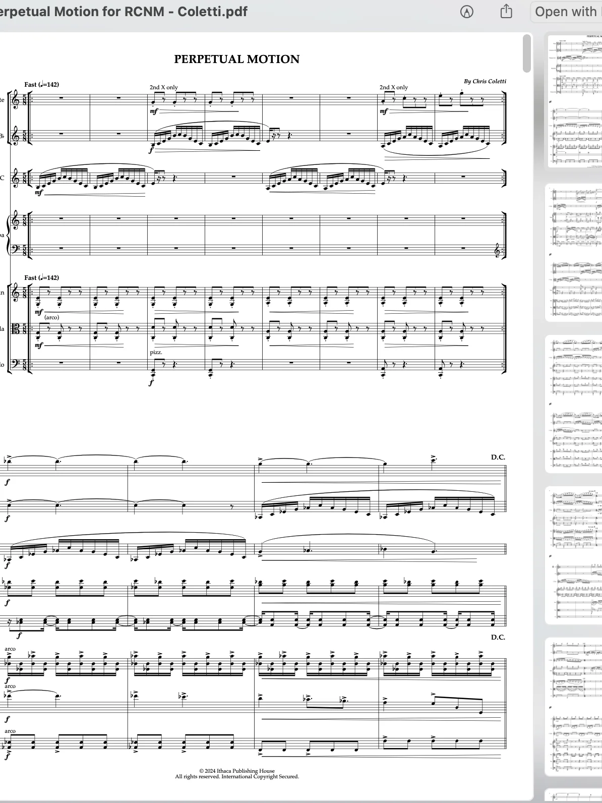 Perpetual Motion (for flute, clarinet, trumpet, marimba, violin, viola and cello) product image (1)