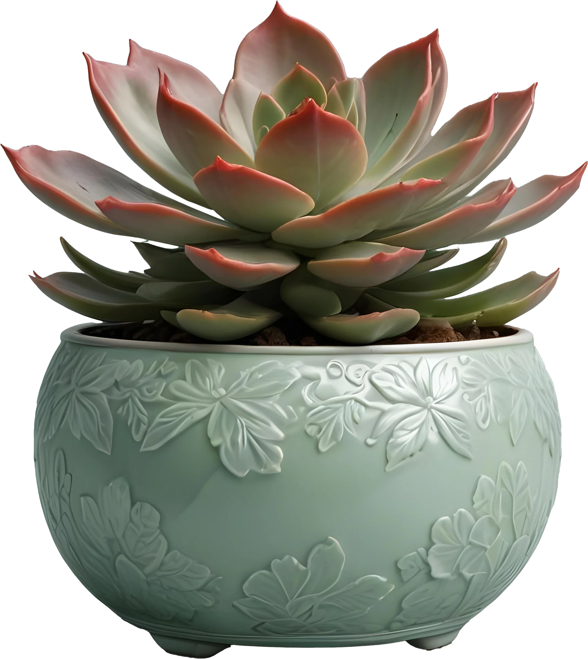 Chinese Green Porcelain Pot with Succulent – Tranquil Elegance PNG product image (1)