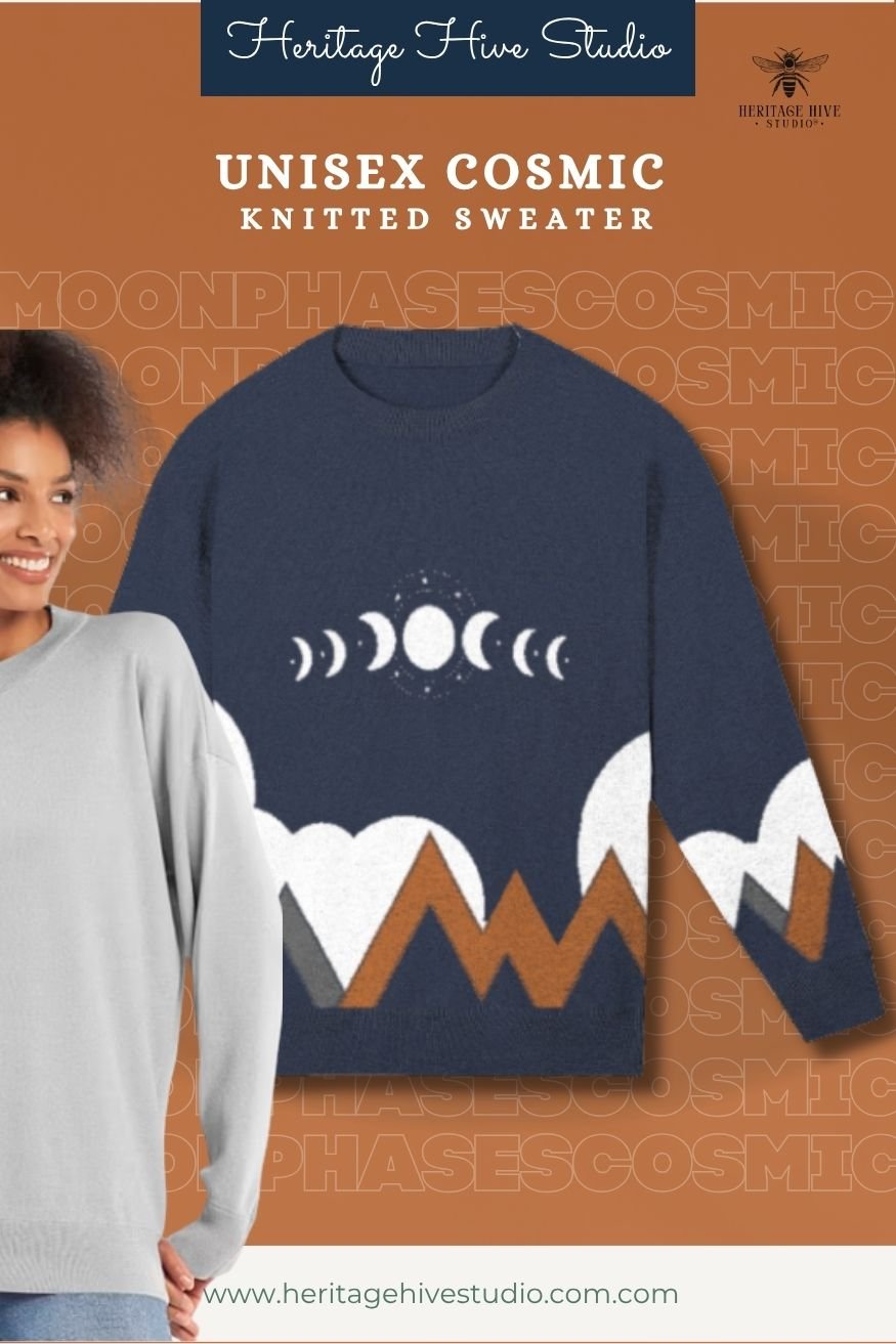 Celestial Moon Phases Sweater – Cosmic Knit Mountain Design product image (1)