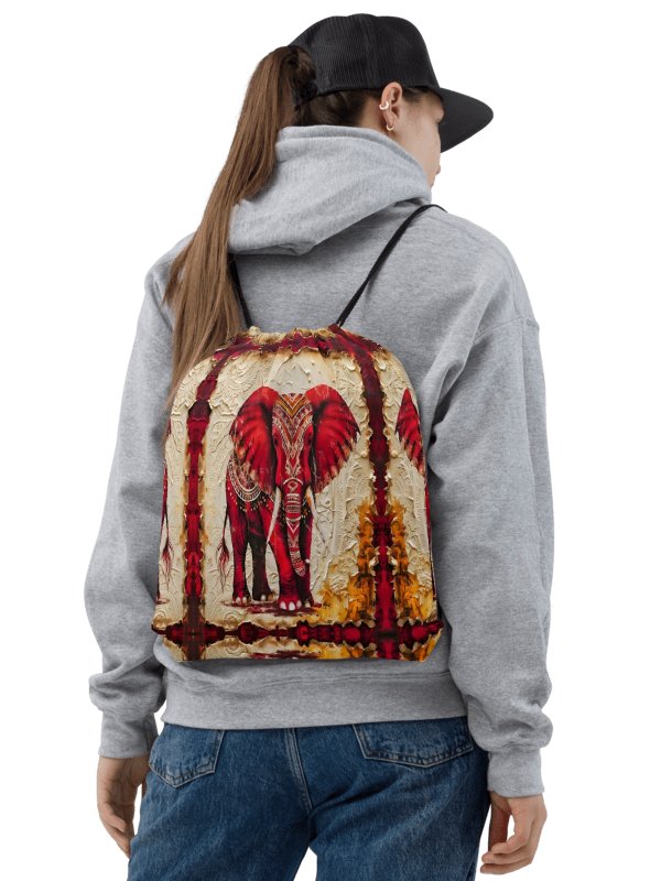 Majestic Crimson Red Elephant Drawstring Bag product image (1)