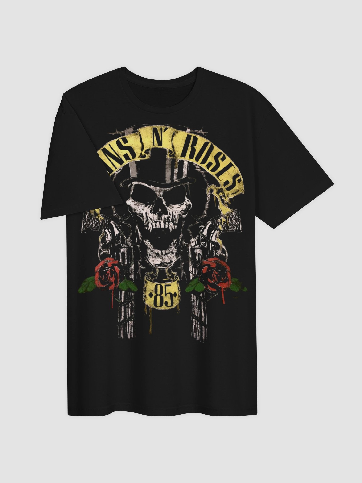 Guns N’ Roses ’85 Skull & Roses T-Shirt | Vintage Revolvers Rock Graphic Tee | Classic Hard Rock Streetwear product image (2)