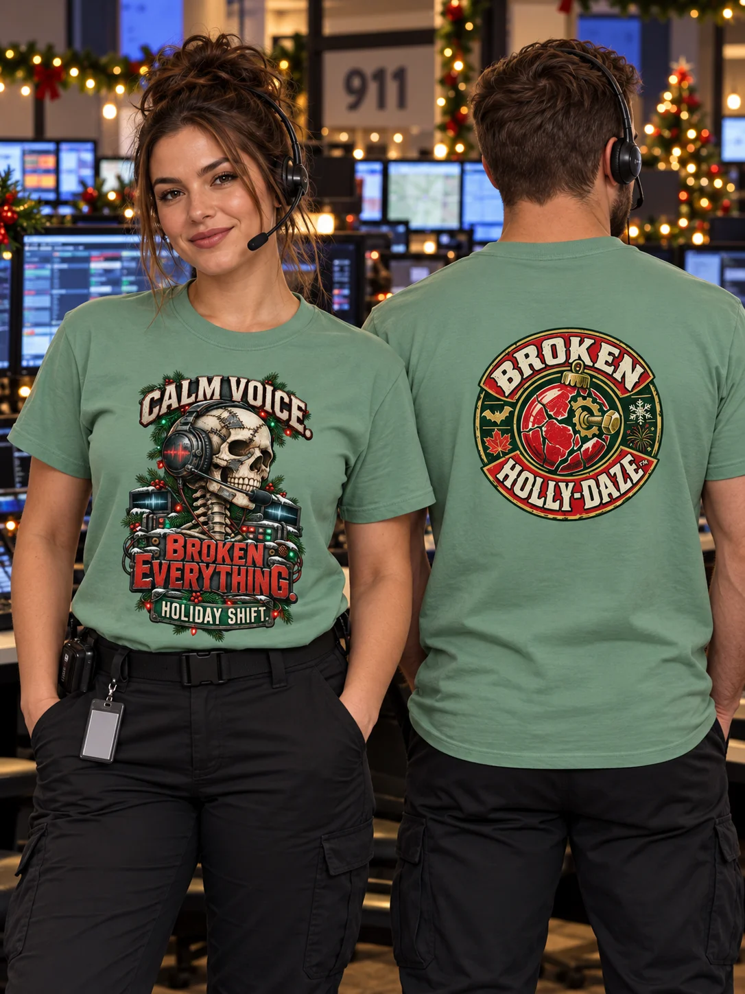 911 Dispatcher Christmas Shirt — Calm Voice, Broken Everything | Broken Sleigh™ product image (1)
