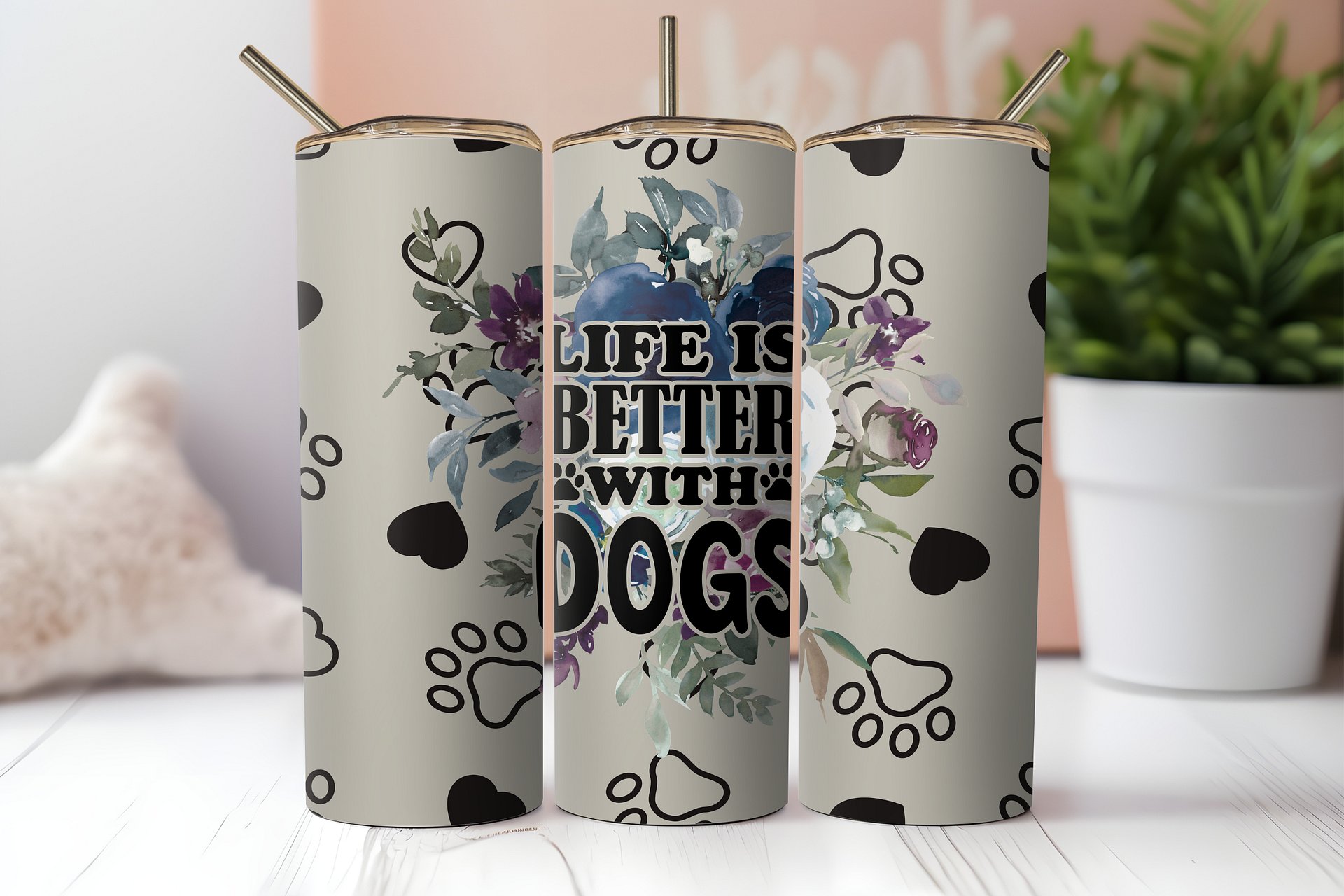 Floral Heart Dog Lover Tumbler product image (2)