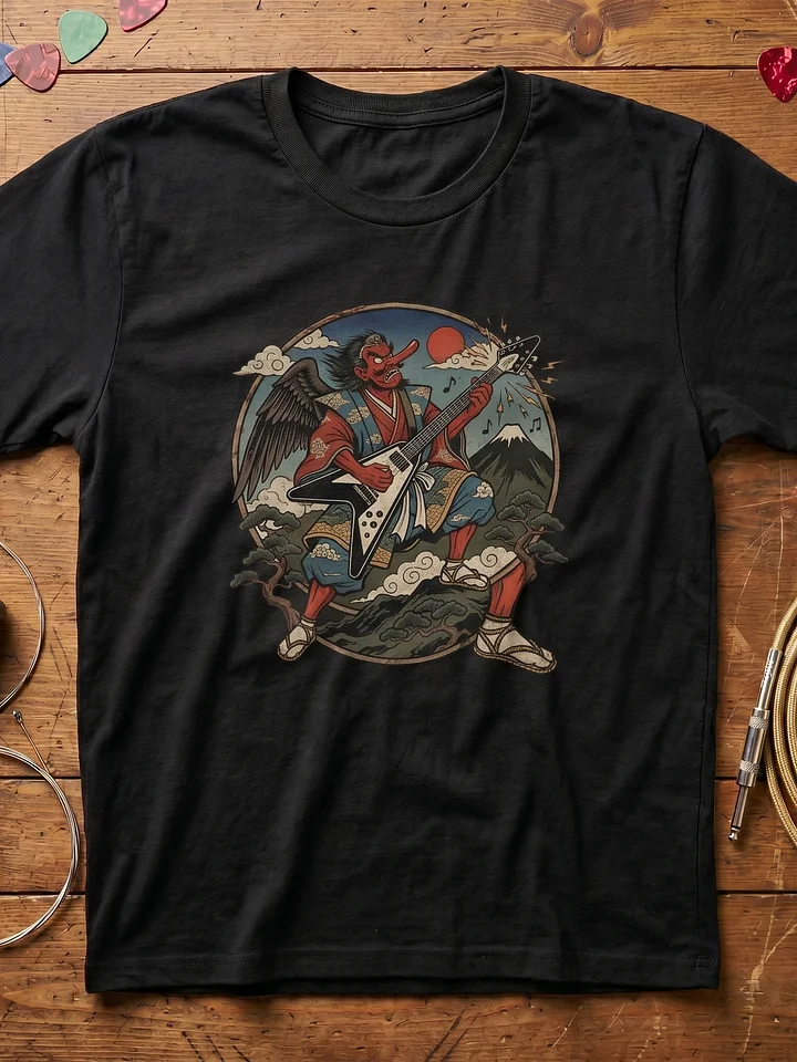 Tengu Shredder Guitar T-Shirt — Japanese Mythology Guitarist Tee | Rock Music Spirit Demon Shirt product image (1)