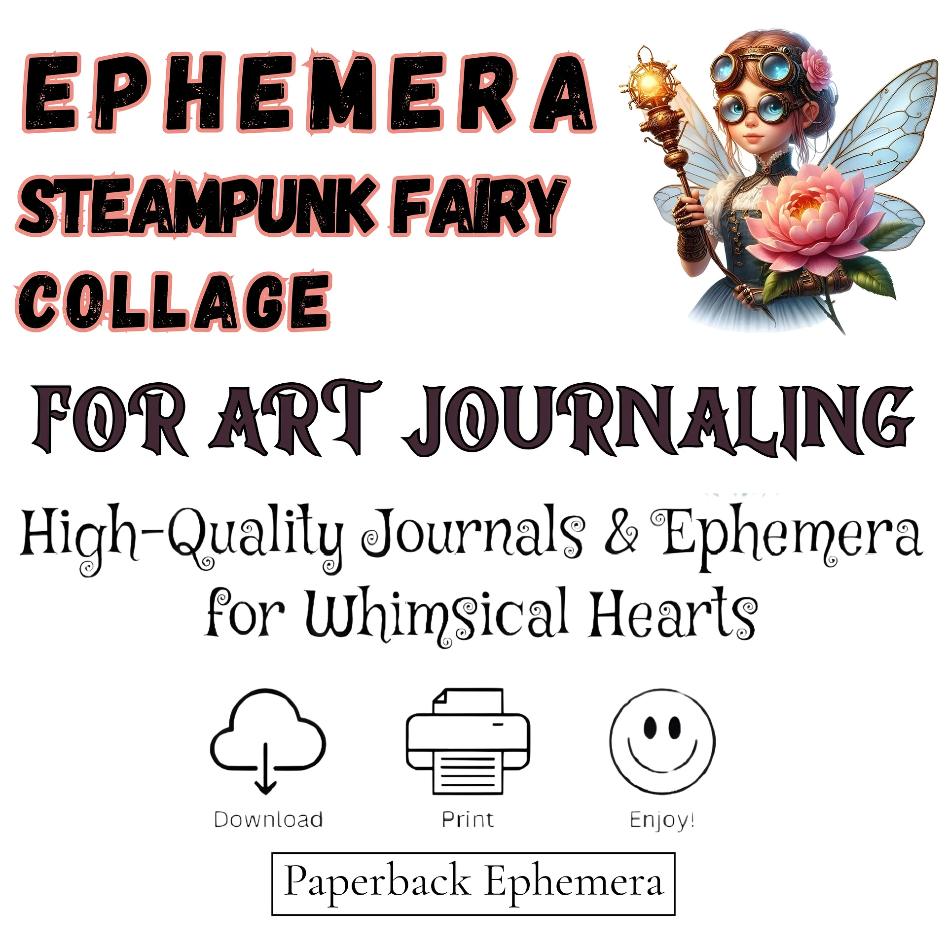 Steampunk Fairy Ephemera Collage – 12 Printable Fussy Cut Pages for Junk Journals PDF product image (4)