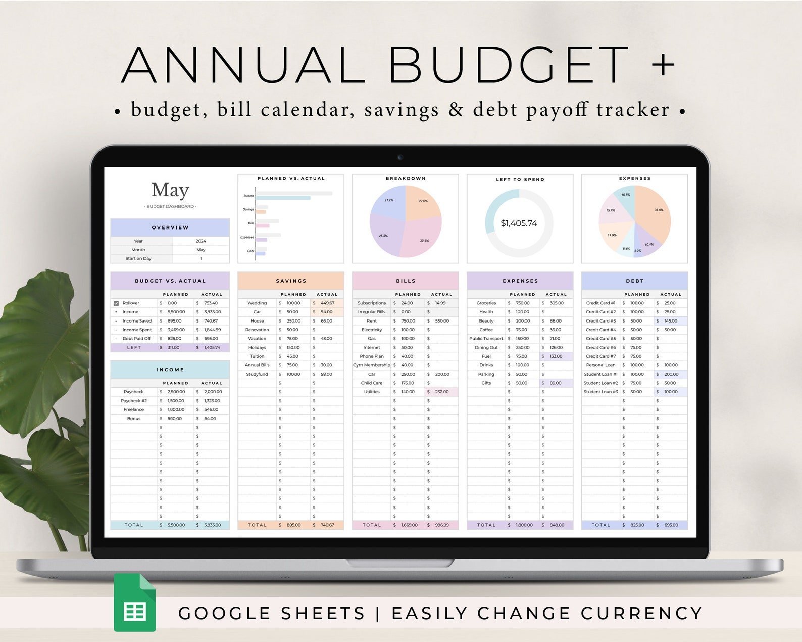 Annual Budget + Spreadsheet for Google Sheets product image (1)
