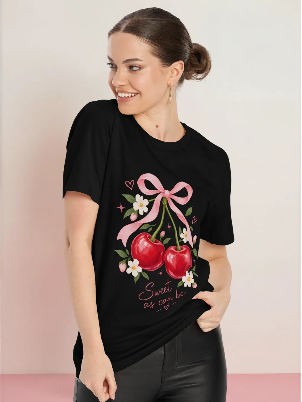Sweet As Can Be Cherry Tee | Floral Bow Graphic T-Shirt product image (1)