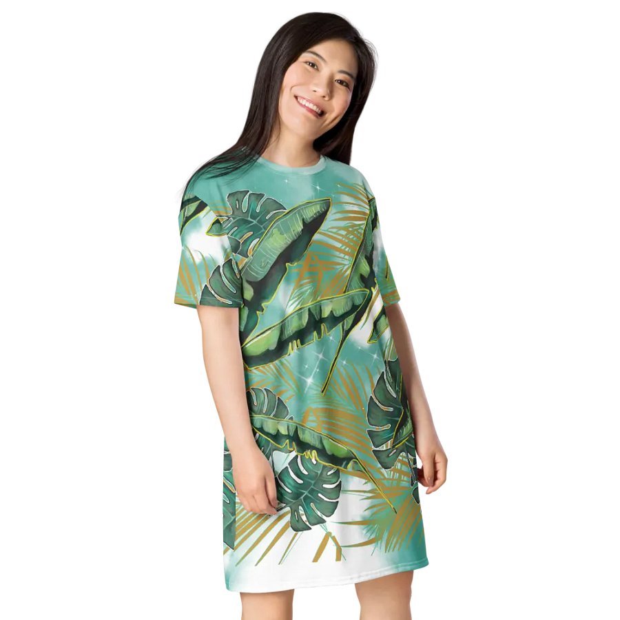 Leafy Paradise Apparel | Botanical Print T-Shirt Dress product image (6)