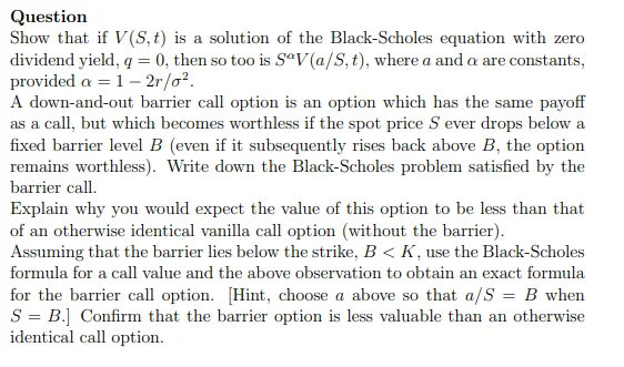 TD - Black-Scholes equation and a down-and-out barrier call option product image (1)