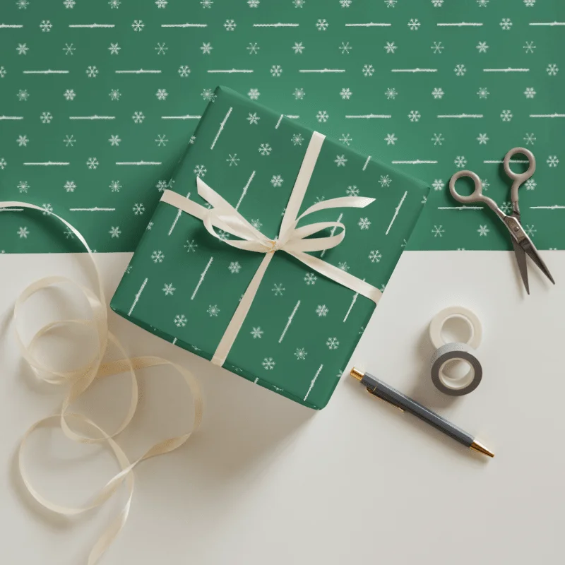 Flutes and Snowflakes - Alto Flute - Green Gift Wrap Paper Sheets product image (3)