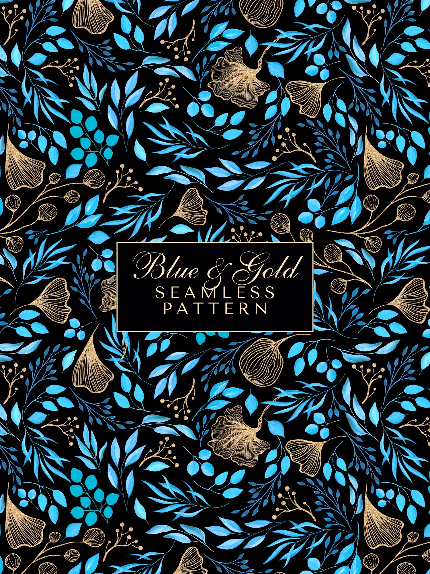 Blue & Gold Premium Watercolor Single Seamless Pattern No1 product image (1)