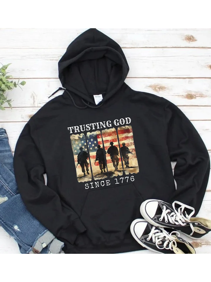 Trusting God Since 1776 American Flag Military Hoodie - Patriotic Veterans USA product image (1)