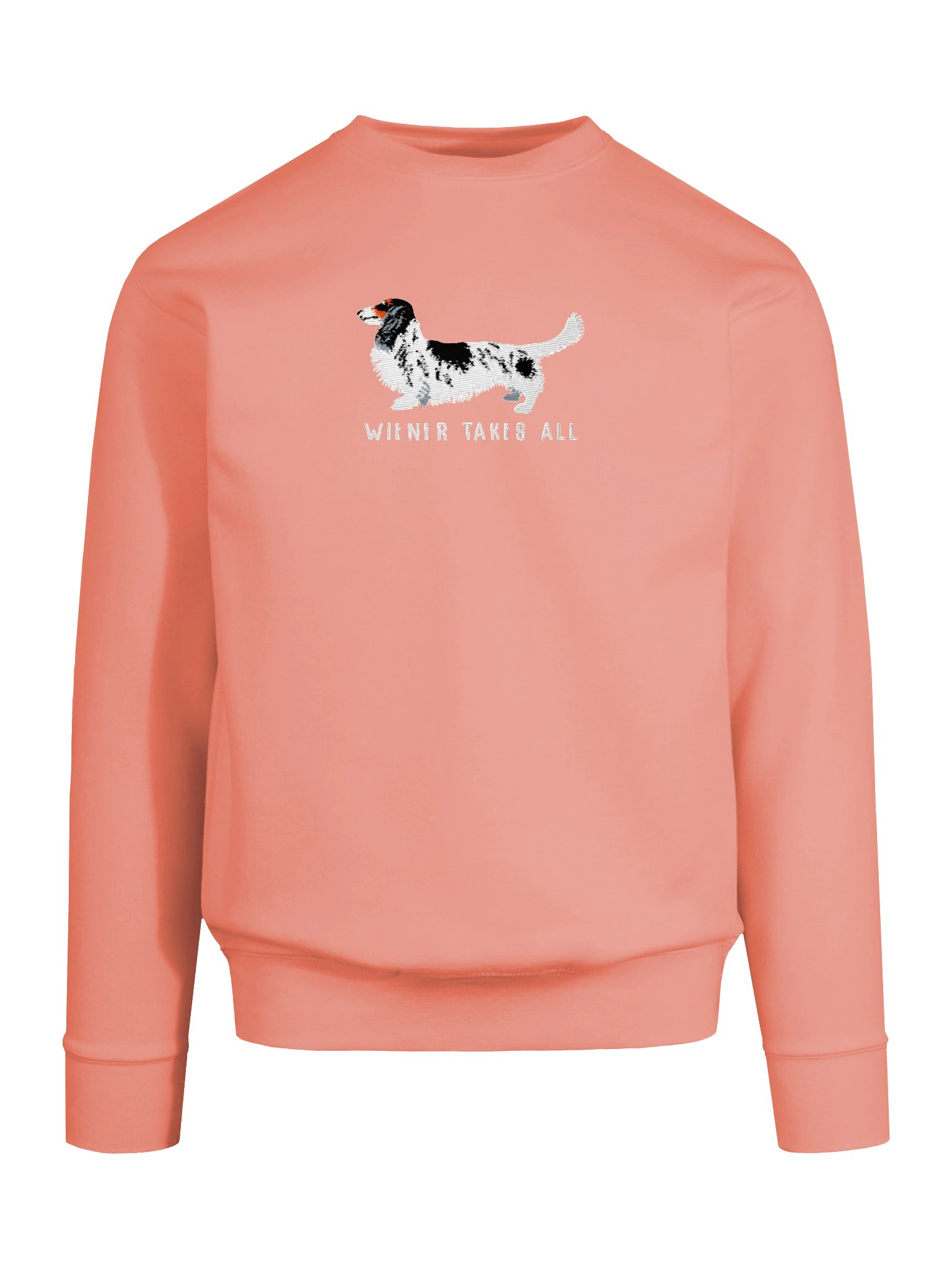 Wiener Takes All Sweatshirt (Embroidered) of a Longhaired Dachshund(Pied Black & White) product image (79)