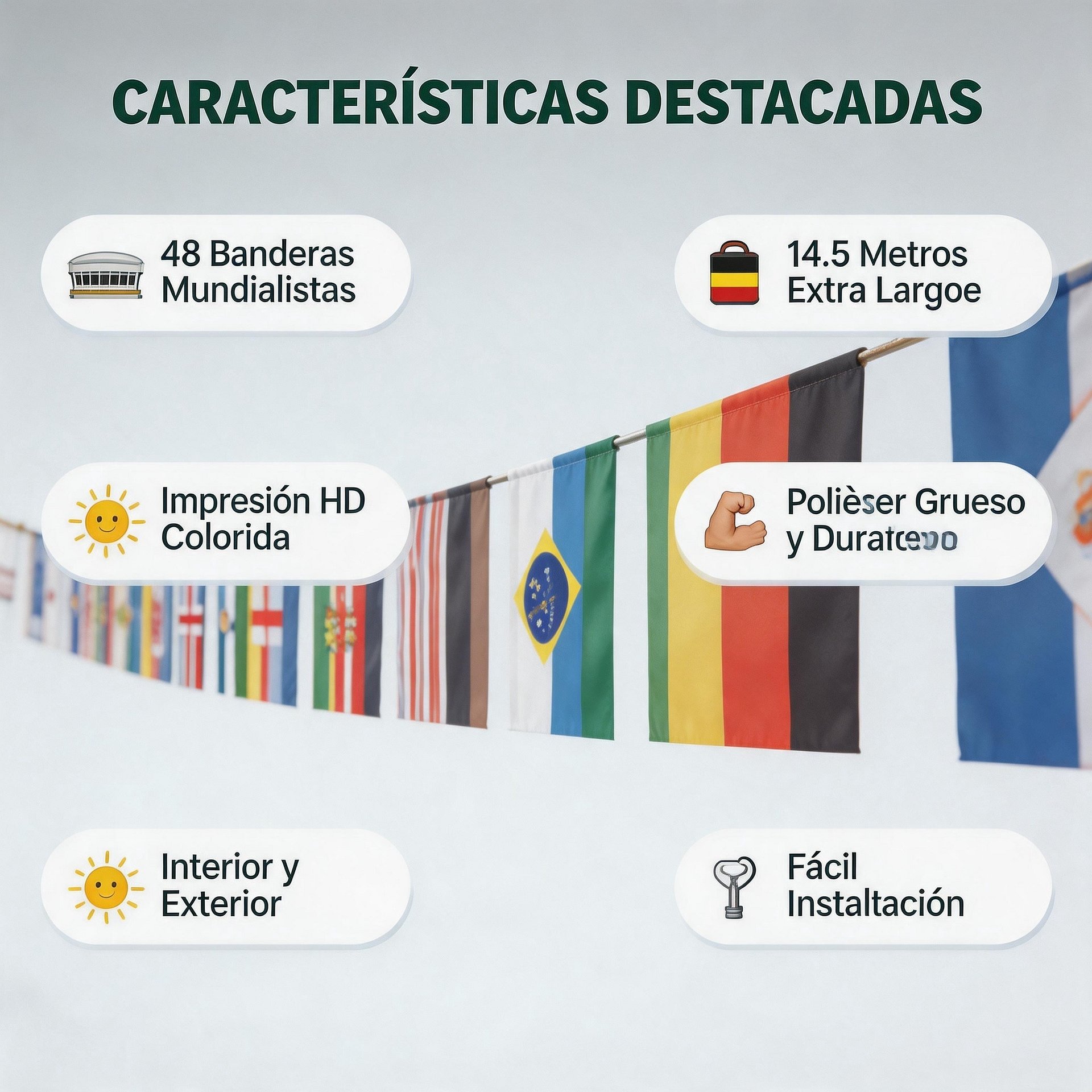 Banderines Con 48 Banderas De Países Mundialistas 2026 product image (3)