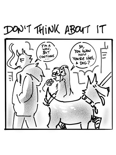 Glad someone’s asking the real questions 🐕 

Art by @brobexx 

#eyepatchwolves 🐺