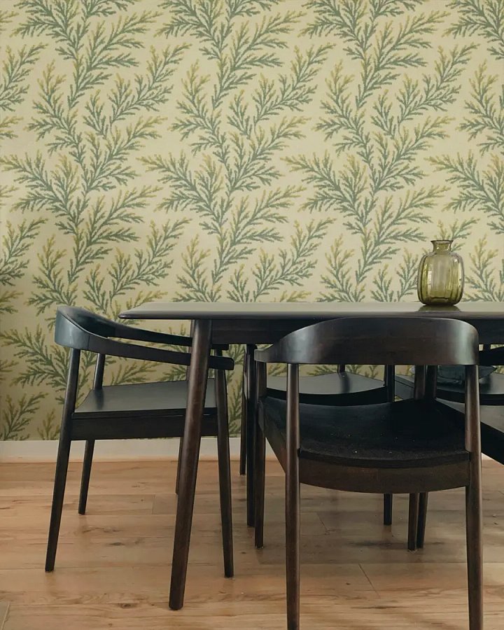 Wallpaper Mockup - Dark wooden dining table with vase product image (1)