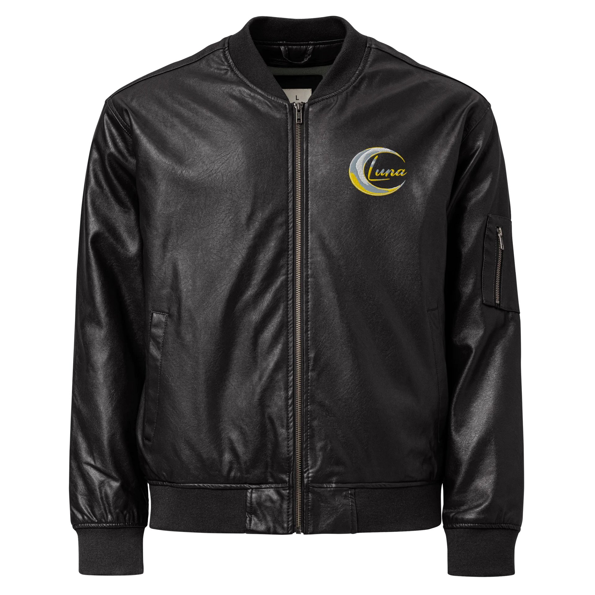 Luna Unisex Faux Leather Bomber Jacket - Black, Celestial Design, Heavyweight product image (1)