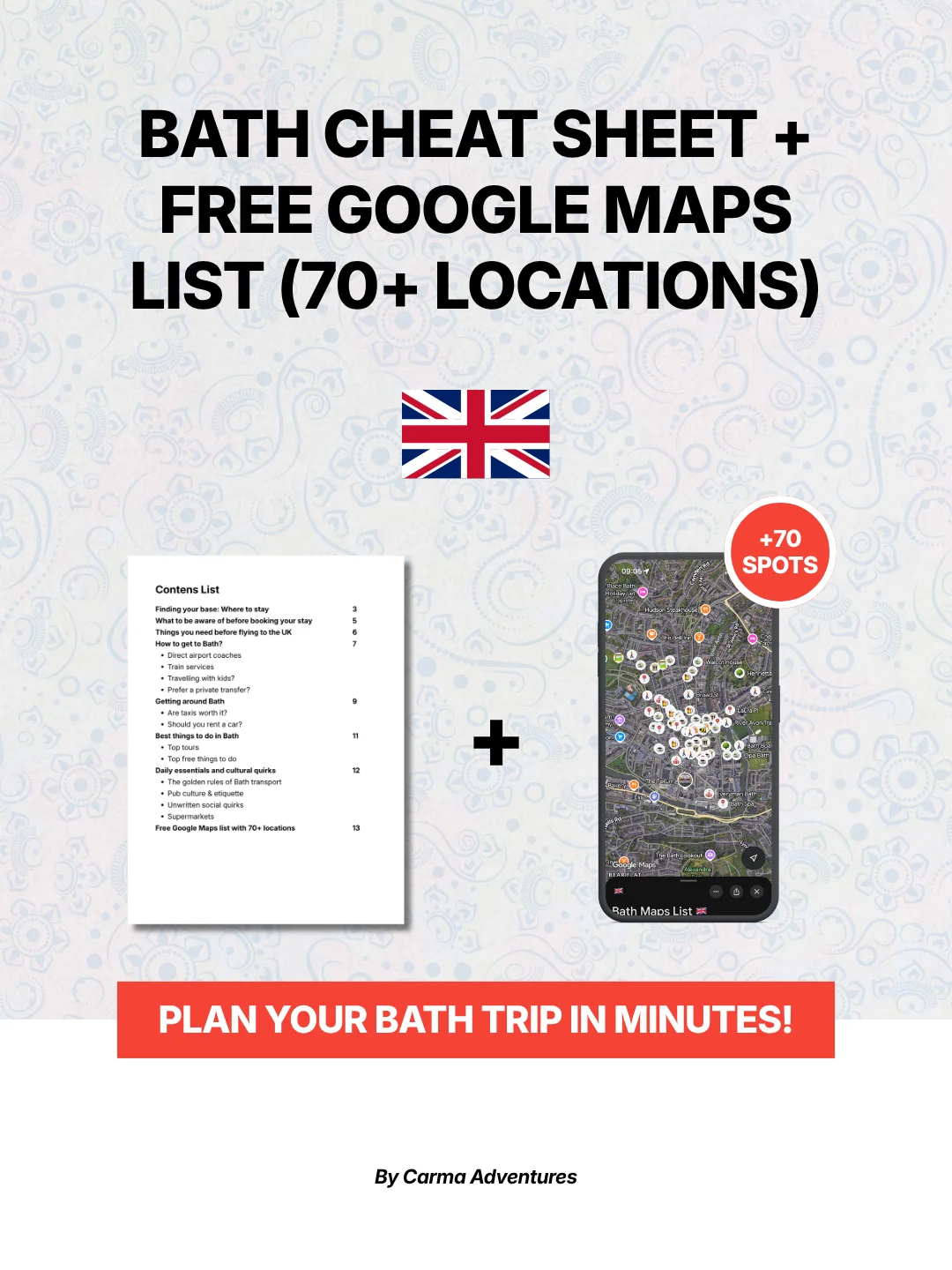 Bath Cheat Sheet + Free Google Maps List (70+ LOCATIONS) product image (1)