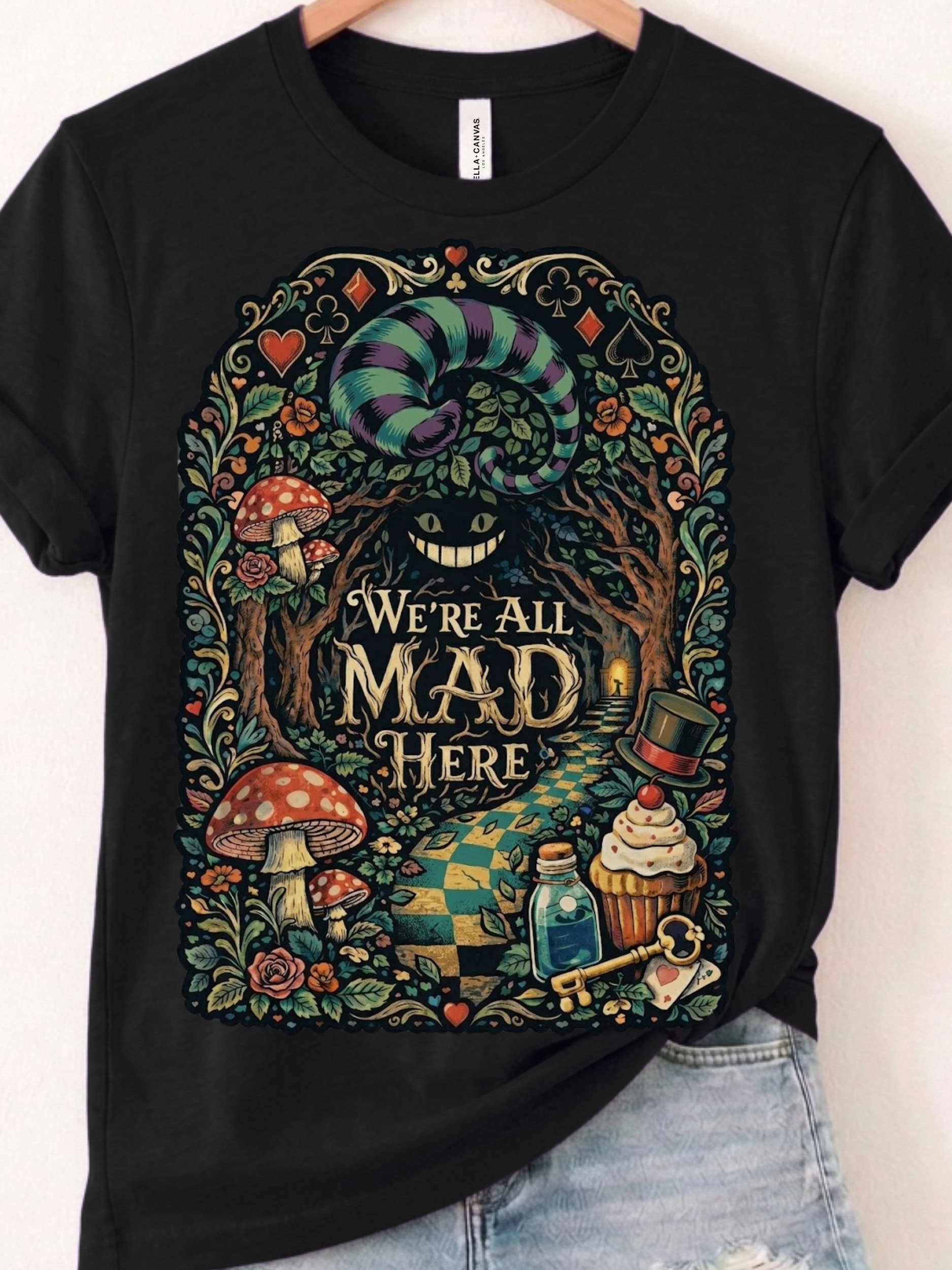 We're All Mad Here Shirt, Psychedelic Forest Wonderland Graphic, Cheshire Cat Tee product image (1)