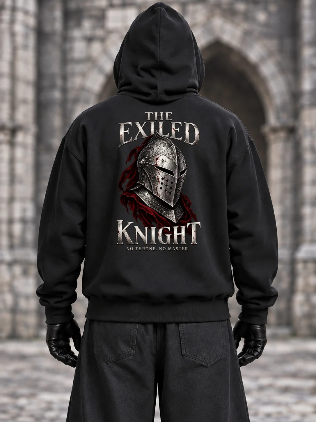The Exiled Knight Hoodie – Silver Helmet Dark Fantasy Design product image (1)