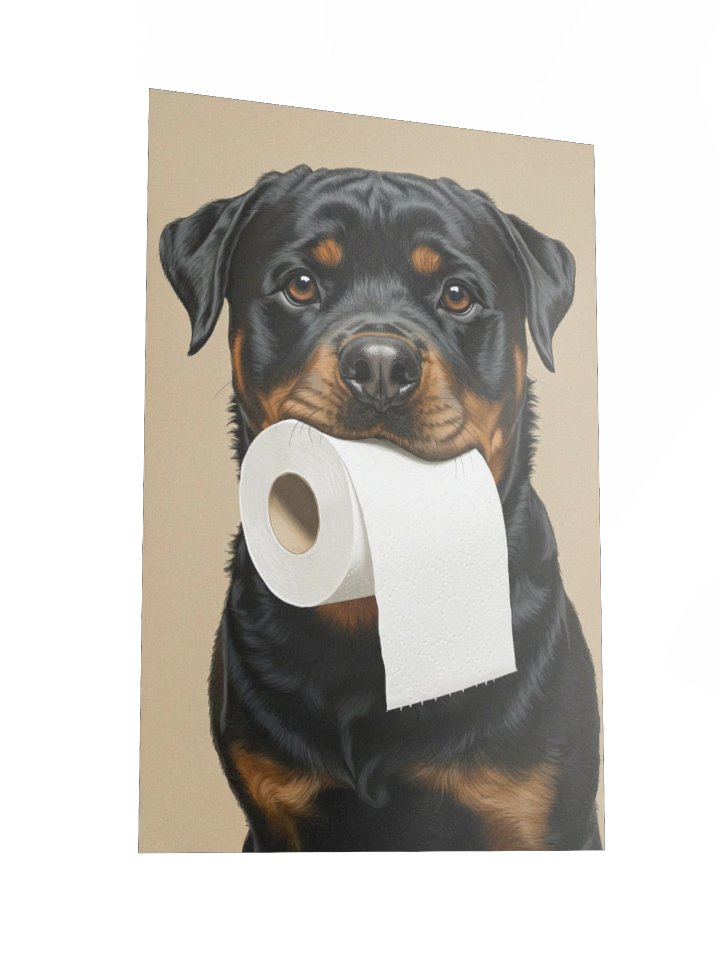 Rottweiler with toilet paper roll in mouth Poster product image (6)