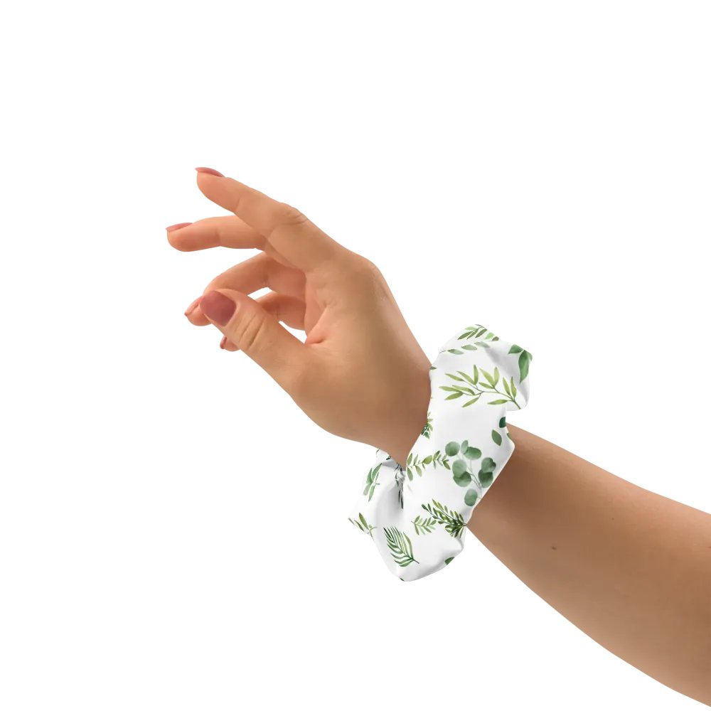 Green leaves pattern on white background Scrunchie with bow product image (10)