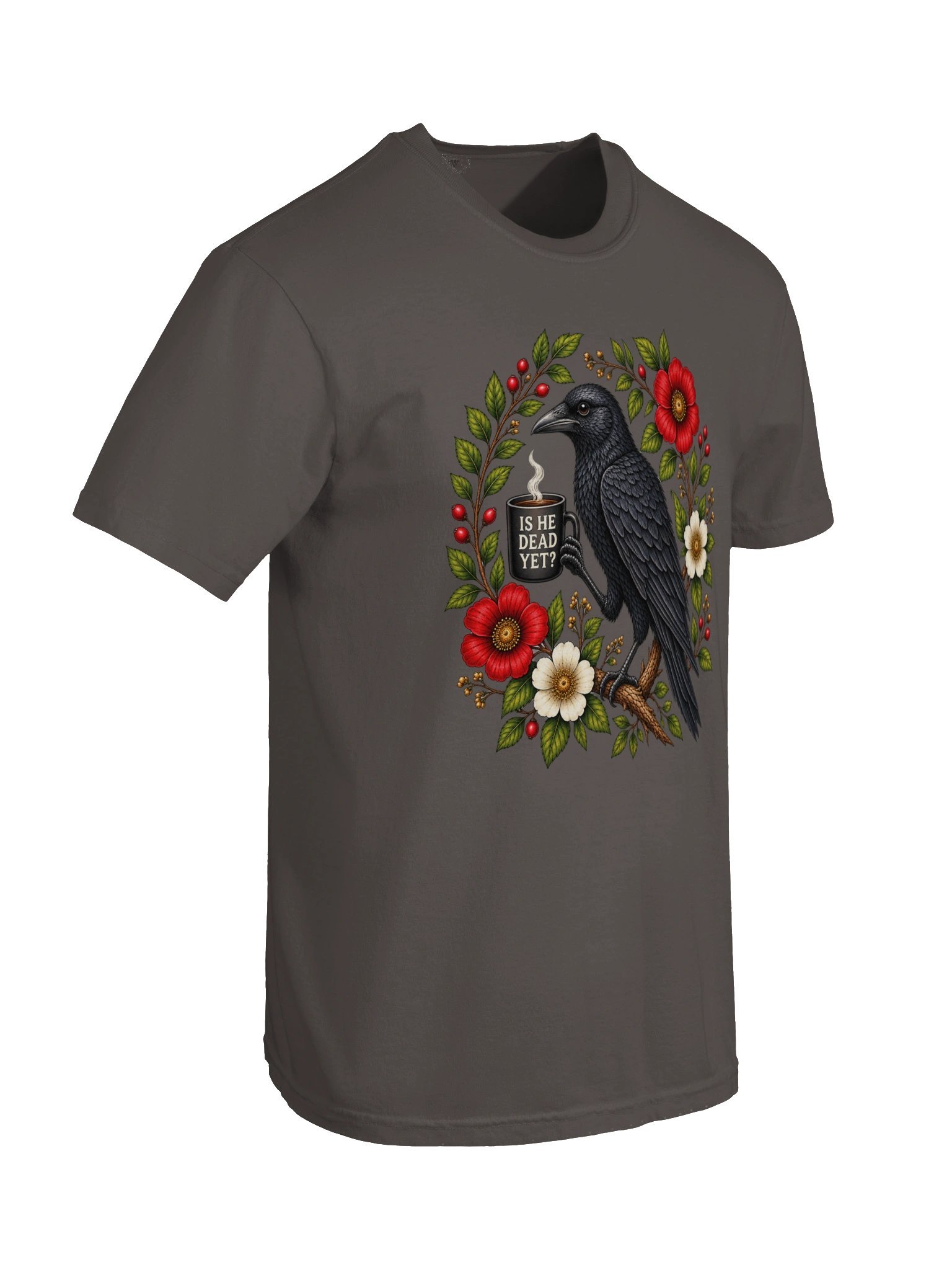 Is He Dead Yet Shirt, Raven Crow Coffee Shirt, Black Crow Anti Trump Protest Shirt, Funny Crow Coffee Shirt, Botanical Crow product image (10)