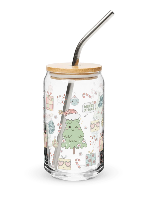 Retro Christmas Tree Glass Can Sipper 16 oz. product image (2)