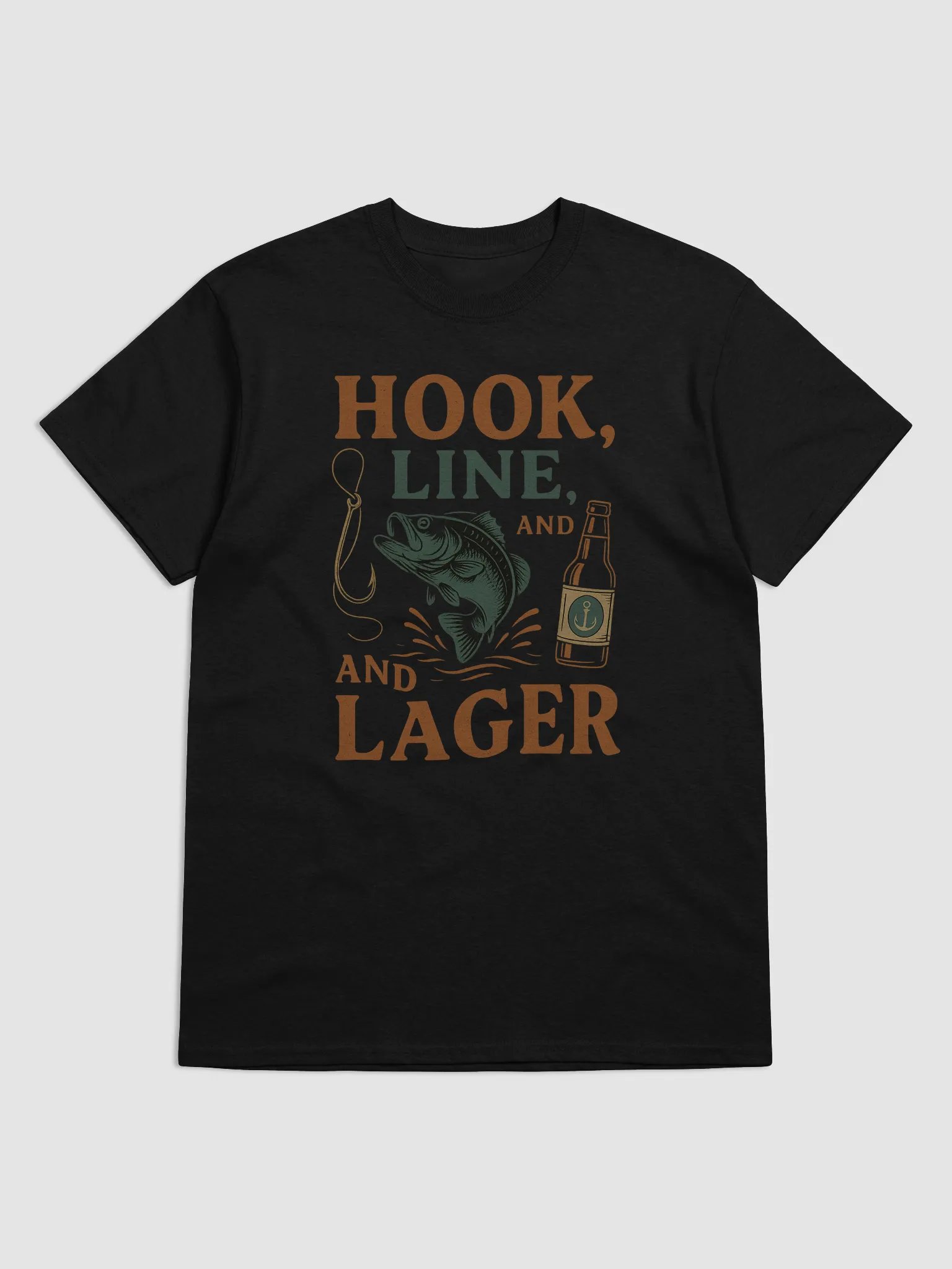 Hook, Line, & Lager T-Shirt – Funny Fishing & Beer Shirt | Vintage Outdoor Design product image (1)