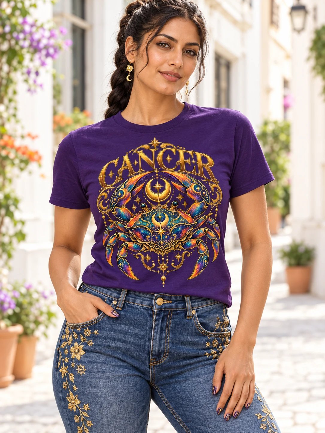 Cancer Zodiac T-Shirt With Celestial Crab and Moons product image (2)