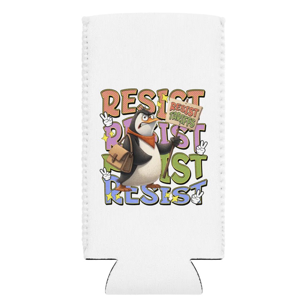 Resist Tariffs Penguin Protest Coozie Can Cooler product image (1)