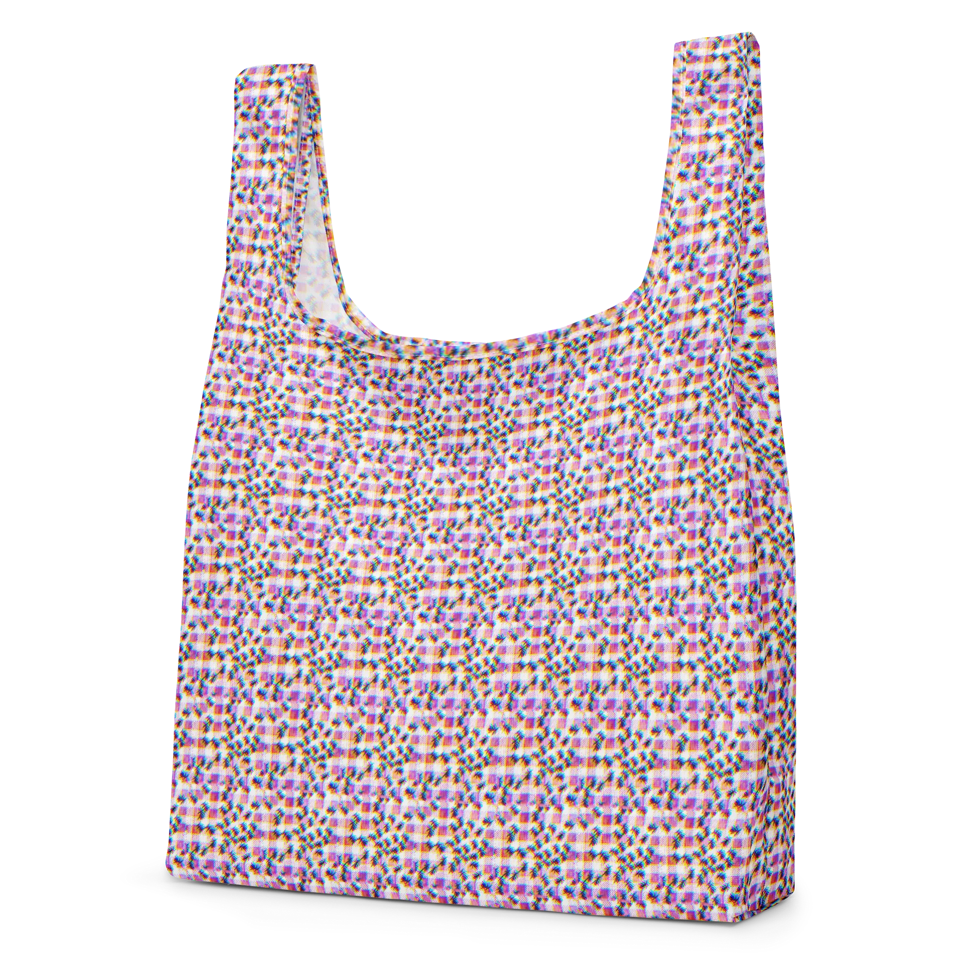 “ant picnic” glitchy pixel ants gingham pattern reusable shopping bag product image (3)