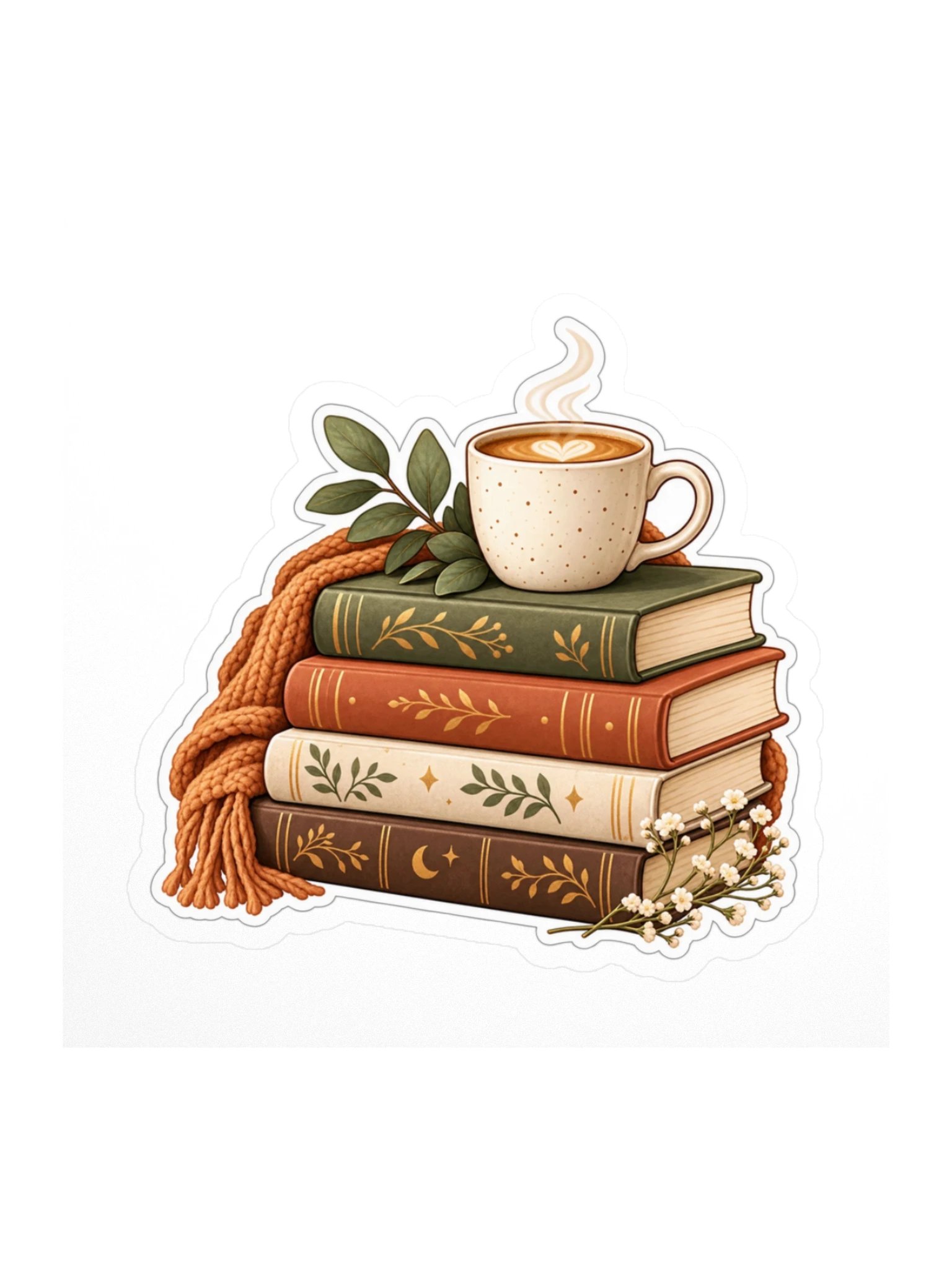 Cozy Book Stack Sticker | Book Lover Coffee & Reading Vinyl Decal product image (1)