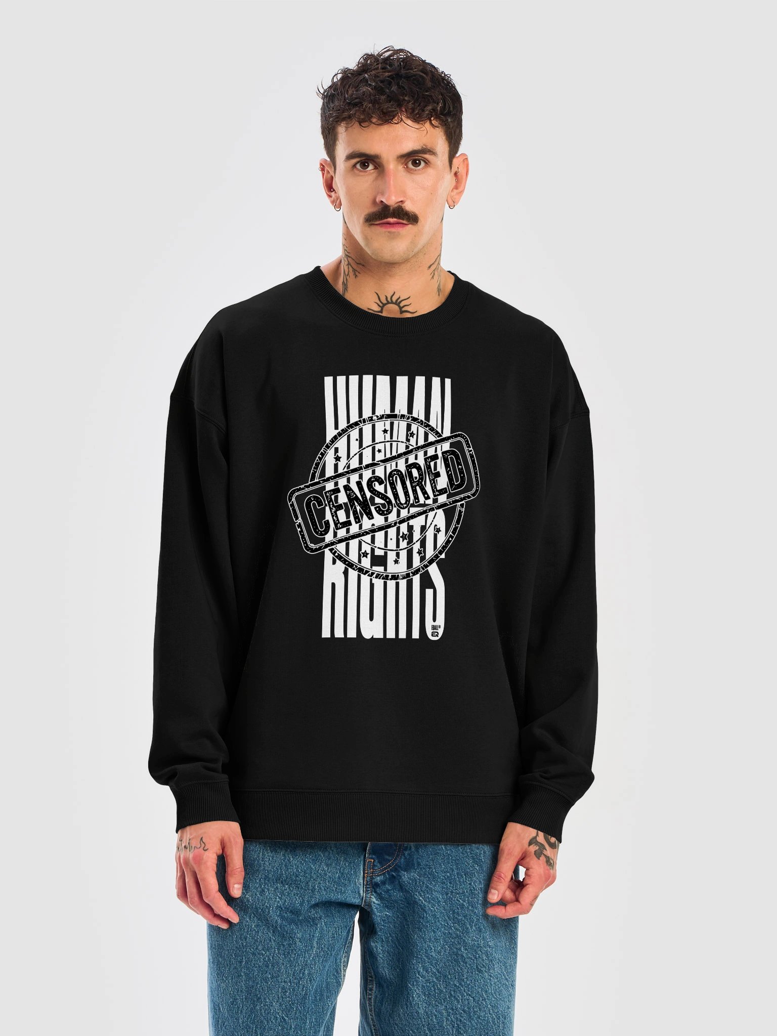 EQALL® Essentials Censored Human Rights Oversized Unisex Organic Sweatshirt_Black / White product image (10)