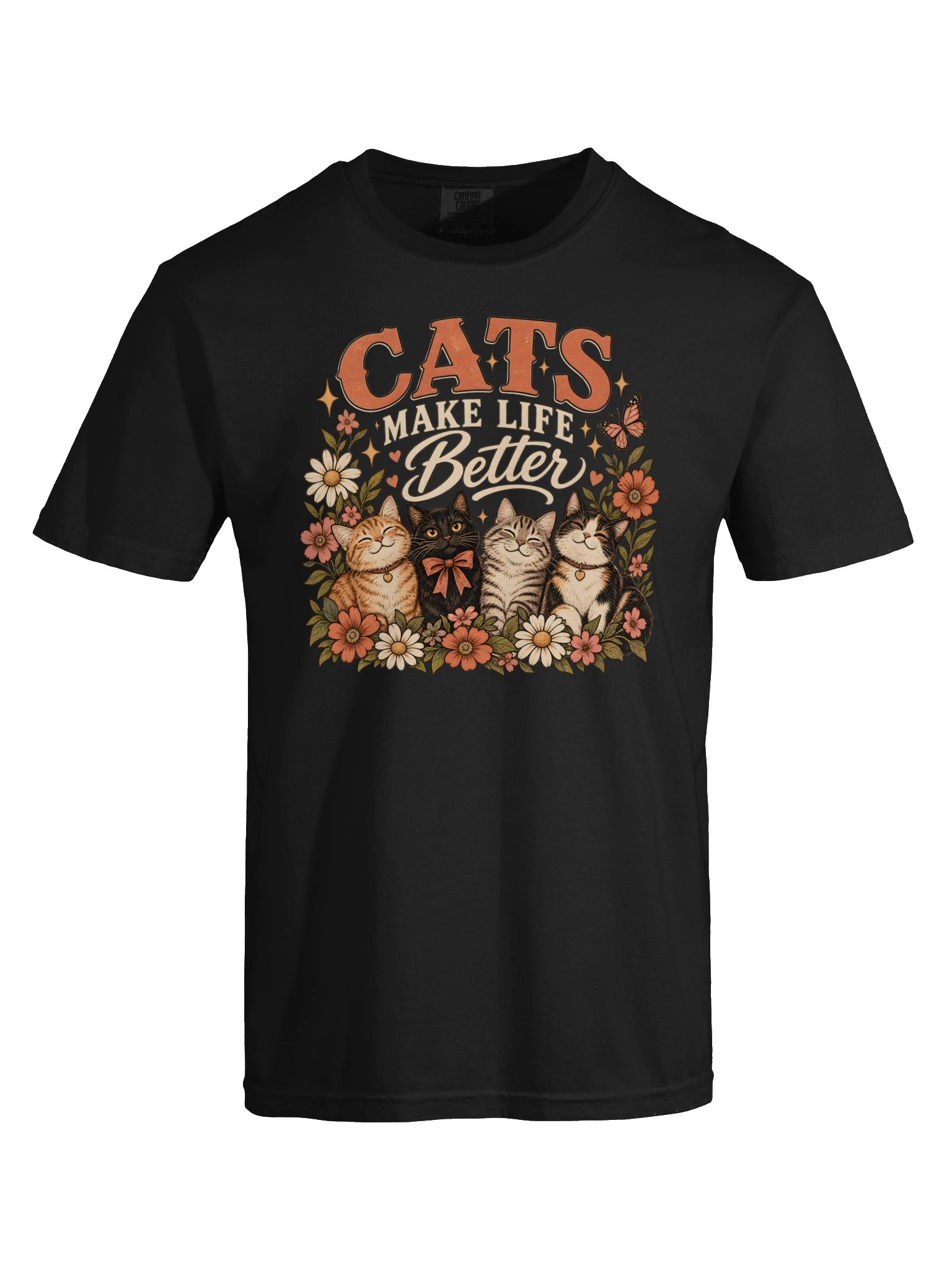 Cats Make Life Better T-Shirt | Vintage Floral Cat Lover Graphic Tee product image (6)