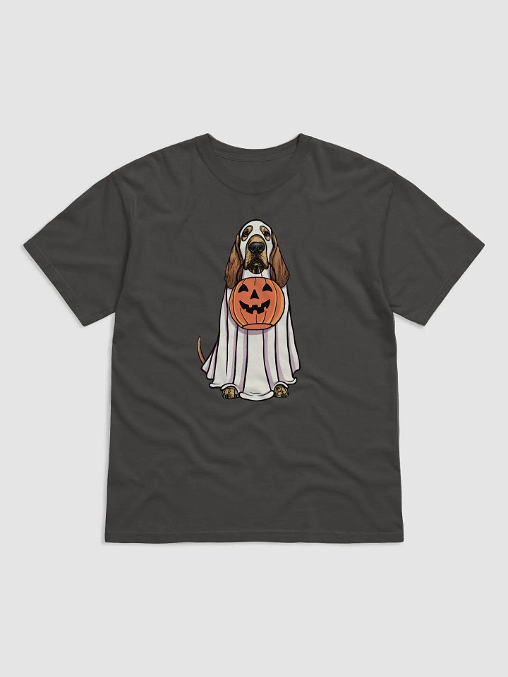 Funny Halloween Bloodhound T-Shirt | Funny Bloodhound Wearing a Ghost Costume and Holding a Pumpkin Basket product image (1)