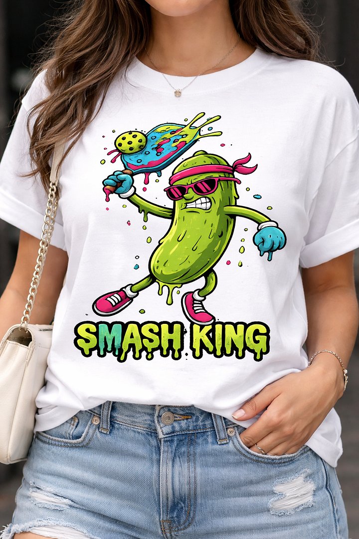 Smash King Pickleball T-Shirt - Funny Pickle Character Graphic Tee product image (1)