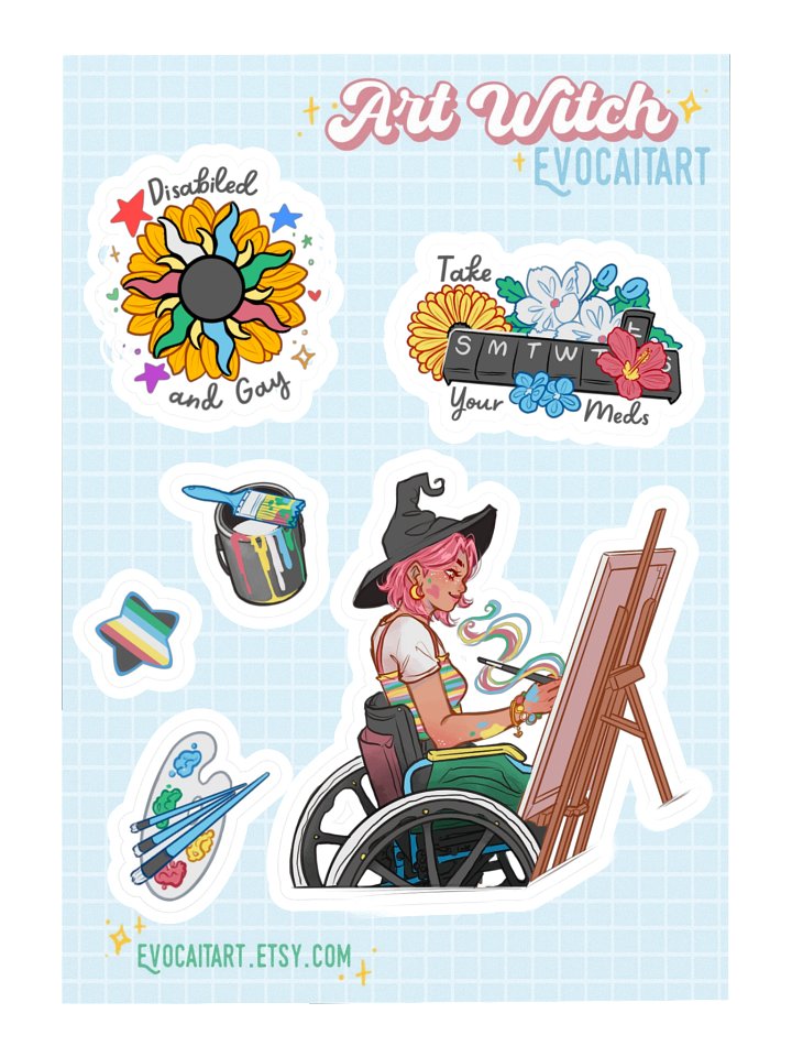 Disability Pride Flag Witch Stickers - Wheelchair Version product image (2)