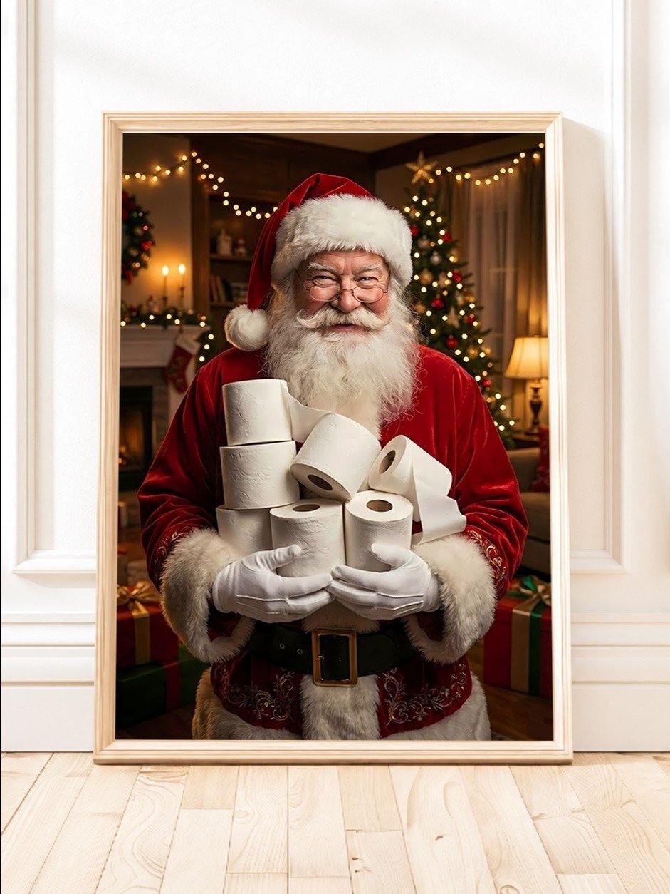 Funny Santa Toilet Paper Christmas Bathroom Wall Art Printable Holiday Decor Digital Download product image (1)