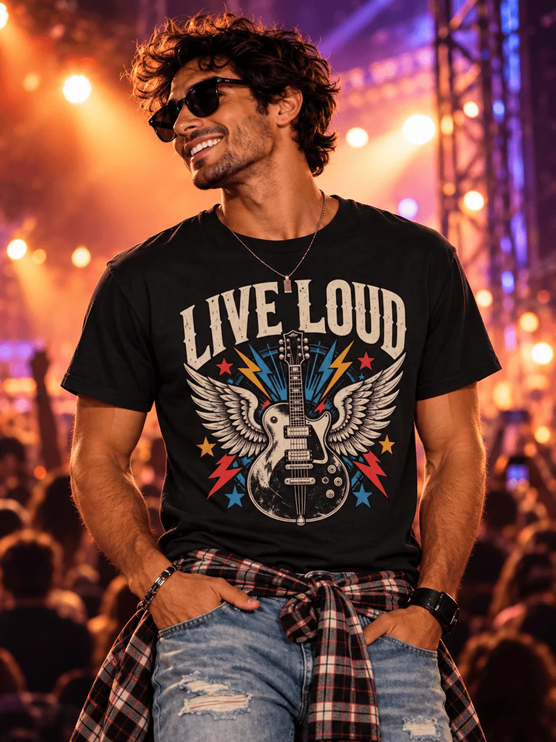 Live Loud Winged Guitar Concert & Rock Music T-Shirt product image (2)