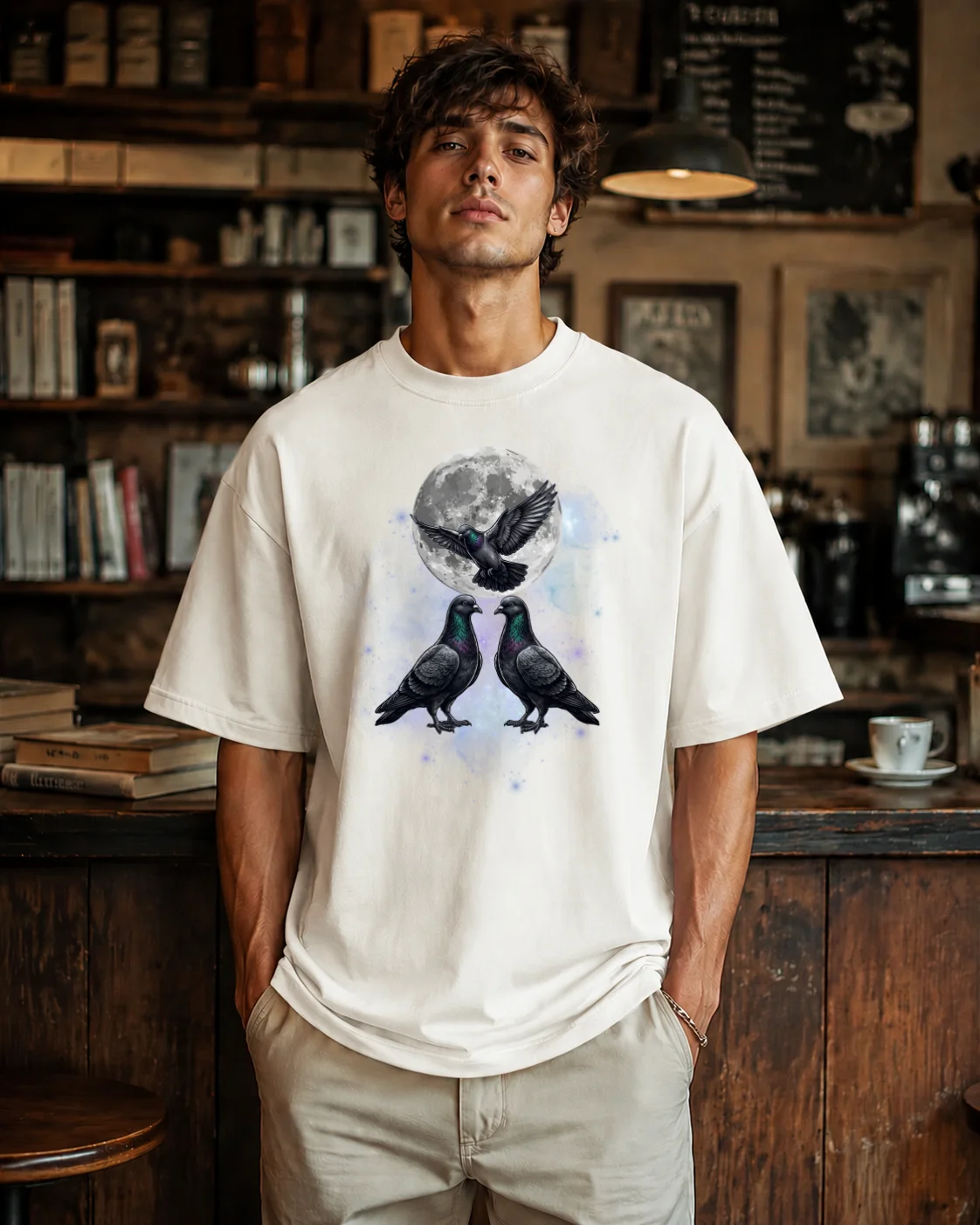 Three Pigeon Moon Shirt – Vintage Bird Lover T-Shirt product image (2)