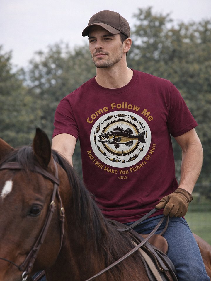 Come Follow Me T-Shirt. Matthew 4:19 Bible Verse Christian Fishing Tee Design product image (6)