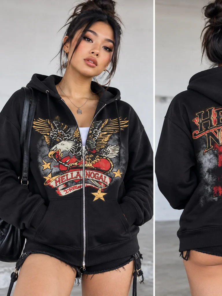 Women’s Heavyweight Eagle Heart Premium Zip-Up Hoodie product image (4)