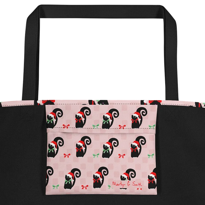 Black Christmas Kitties On Pink Checkerboard – Large Tote Bag product image (2)