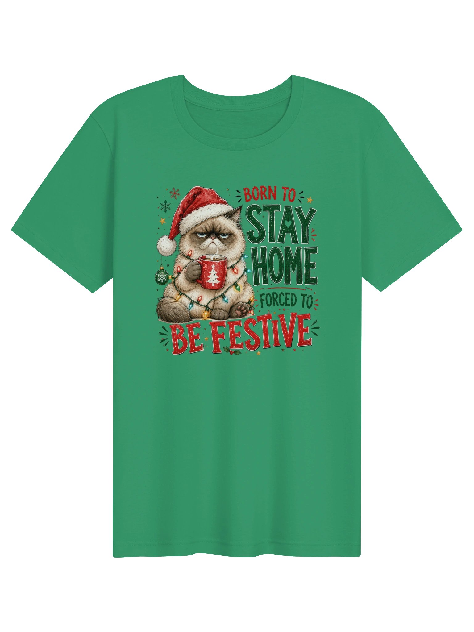Born to Stay Home, Forced to Be Festive Cat Christmas T-Shirt product image (5)