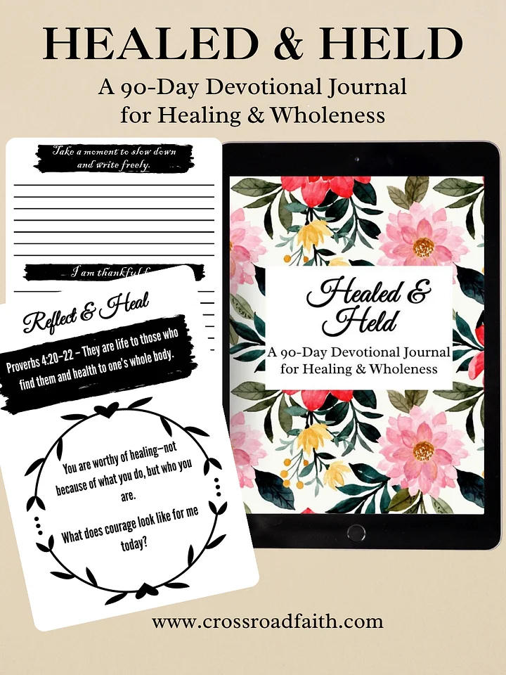 Healed & Held — 90-Day Devotional Journal for Healing & Wholeness | Faith-Based Christian Journal for Women | Printable PDF product image (1)