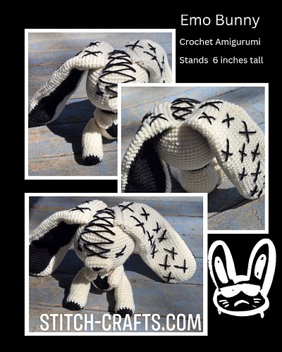 Meet your new sad stitch friend. This handmade emo bunny features floppy ears and a tiny attitude—perfect for your shelf or y...