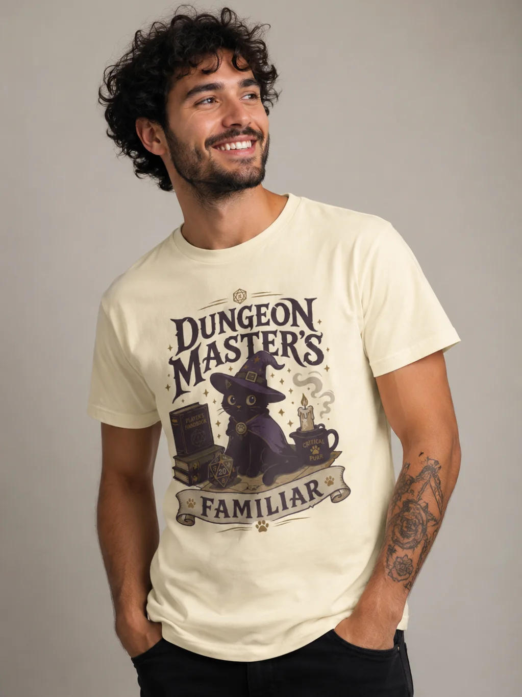 Dungeon Master’s Familiar Cat T-Shirt | Cute Black Cat Wizard DnD RPG Gamer Tee product image (1)